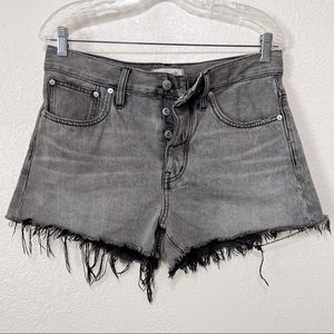 Gray High-Waisted Frayed Denim Shorts
